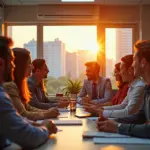 Деловая обстановка с профессионалами, развивающими soft skills и эмоциональный интеллект для карьерного роста