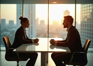 Профессиональная сцена переговоров с людьми, управляющими своими эмоциями и проявляющими эмпатию в офисе