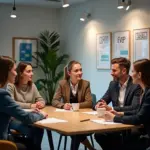 Профессионалы в российском офисе, использующие эмоциональный интеллект в командной работе и общении