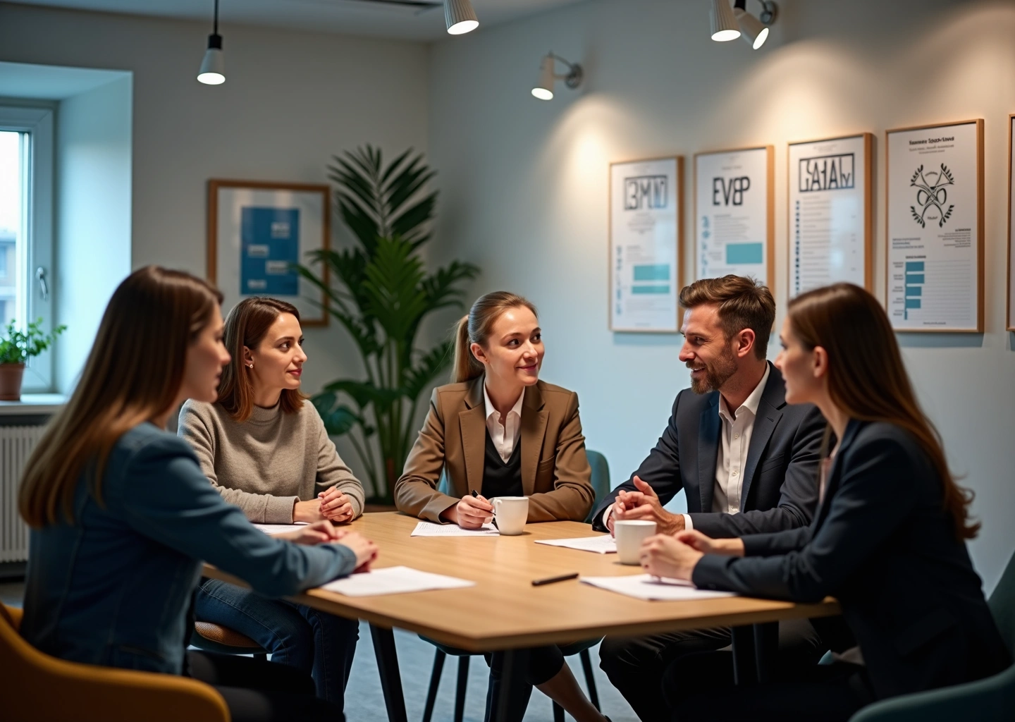 Профессионалы в российском офисе, использующие эмоциональный интеллект в командной работе и общении